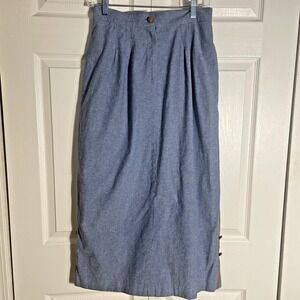 Vintage Alexander Campbell 80s Skirt Women 10 Blue Brown Panel Black Slit Midi